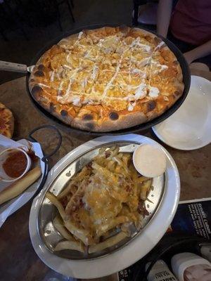 buffalo chicken pizza and loaded fries