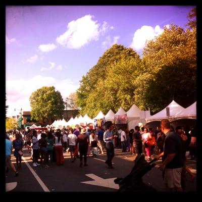 Food tents and lots of people