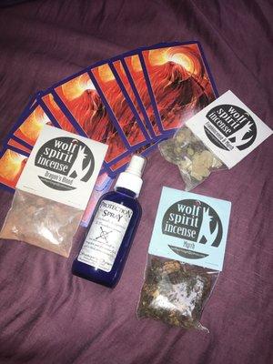 Oracle cards, shaman spray and incense