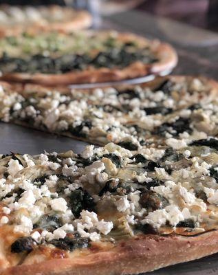 Spinach, artichoke, and feta pizza!