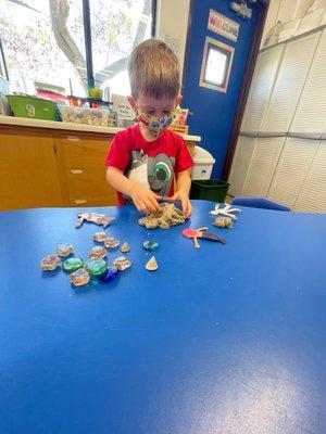 Sensory play with handmade playdoh and sand