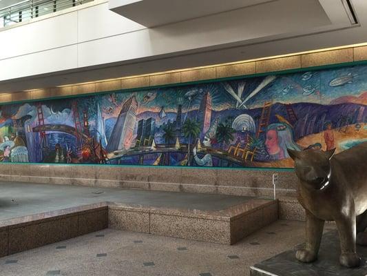 Mural in State bldg, note the fountain and pool have no water....drought?