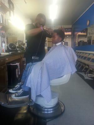 My son getting a line/taper