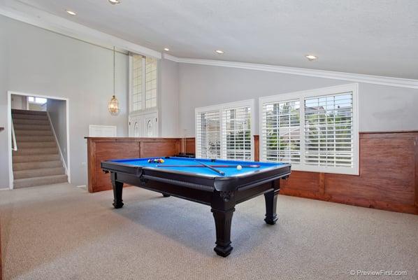 Mission Viejo - Large family room, light and bright room with shutters and custom wood walls. #kevco #kevcobz #firstteam #missionviejo