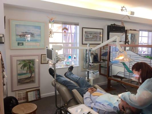 Our treatment area with eclectic Coconut Grove and water fall window view...