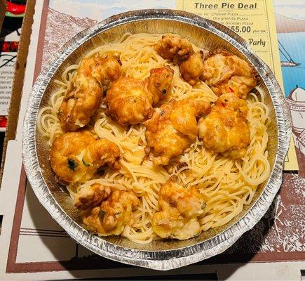 Shrimp francese over capellini