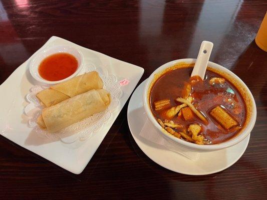 Tom Yum Tom Yam Goong and Spring rolls