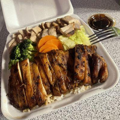 Pork and chicken teriyaki rice plate!