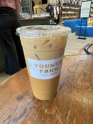 Iced vanilla latte with oat milk