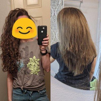 Went in for a trim on waist length naturally wavy/curly hair to remove dead ends. I'm very sad.