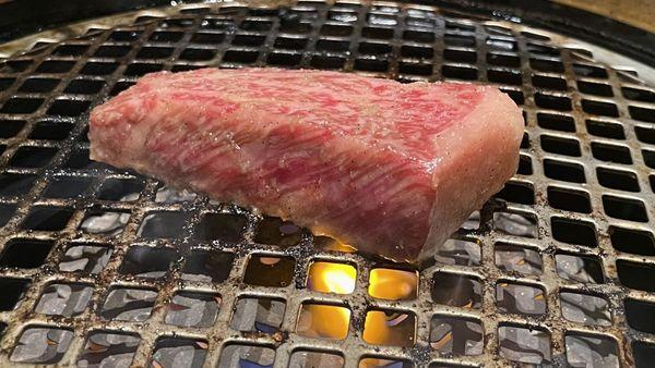 Wagyu sirloin from the traditional steak cut selection. This one is amazing.   Glad we saved it for the last to grill