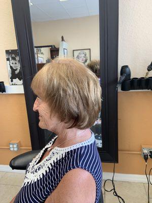 Jan loves her hair darker with natural highlights I put a glaze over her color this way the gray will not show