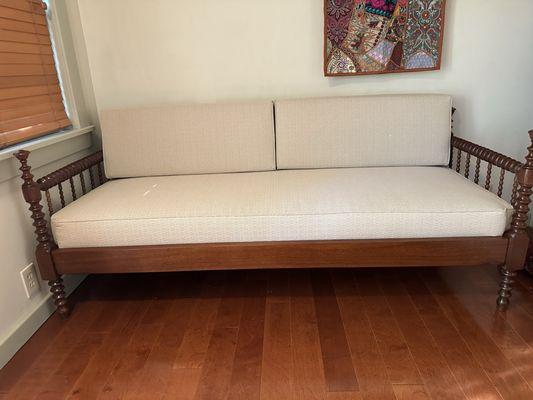 Refinished, reupholstered daybed