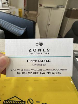 Dr Kim's business card