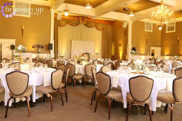 Such a beautiful wedding at the Croatian Amer. Cultural Center with gold uplighting by Brighten Up Event Lighting www.brightenuplighting.com