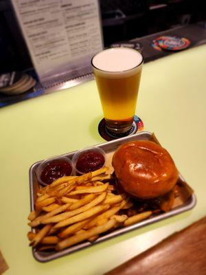 Thursday happy hour deal. Burger fries and a beer for less yhan$15. It was so good.