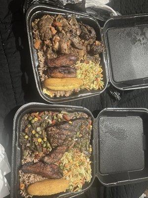 Brown Stew chicken and jerk salmon last