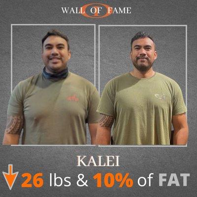 Kalei down 26 lbs of fat and down 10% of body fat