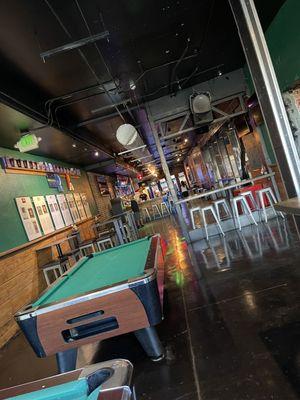 Pool tables, bar, jukebox, dart boards