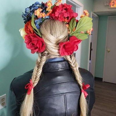 east point ahir salon updo special occasion hair floral