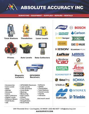 Absolute Accuracy Linecard showing products & manufactures we provide