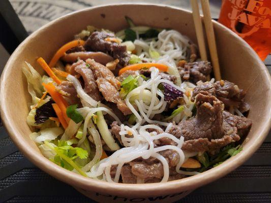 Steak and chicken vermicelli bowl