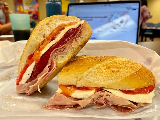 prosciutto, hot capicola, sweet sopressata, mortadella, fresh mozzarella, beef steak tomato, roasted red peppers, vinegar & oil