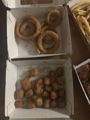 This is a 'regular' sized cheese curds and onion rings