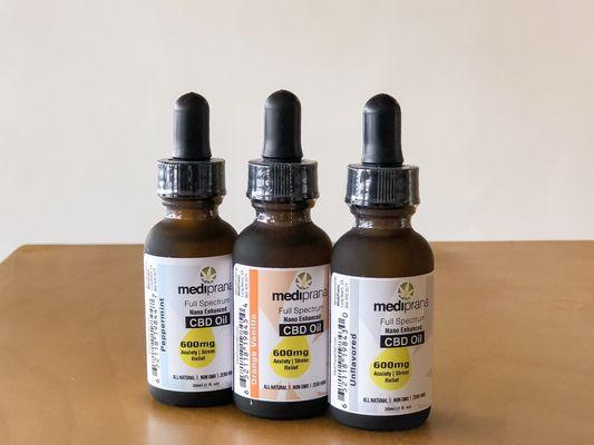 MediPrana Full Spectrum CBD Tincture in Unflavored, Orange Vanilla, and Peppermint