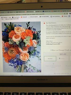 Bouquet I ordered as shown on website.