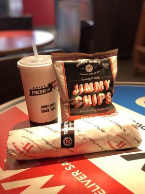 Yum! The best lunch combo! #4 Turkey Tom no tomato with provolone and oregano and a side of Jimmy BBQ chips and a coke ‍