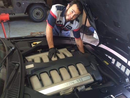 Steve working on a 2001 Aston Martin DB7