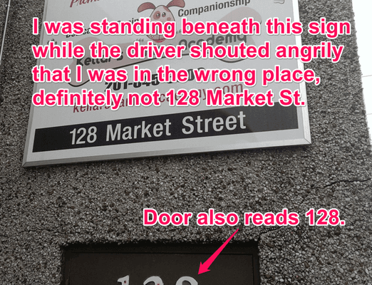 Per my review, I called because cab had not arrived for pickup. Driver shouted at me that I was not at the address, hung up.