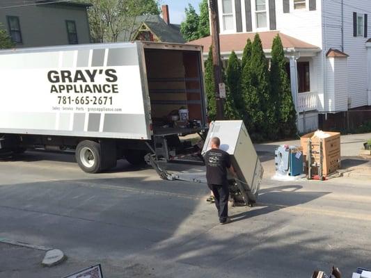 Jeremy and Rick doing a super job of delivering our very heavy appliances. Thanks!