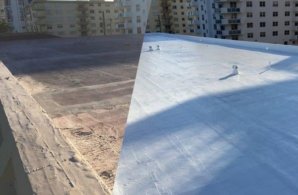 Before and after comparison for our commercial roofing repairs