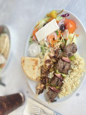 Chicken & Beef Kabob- the beef looks tender but hard to cut and chew.