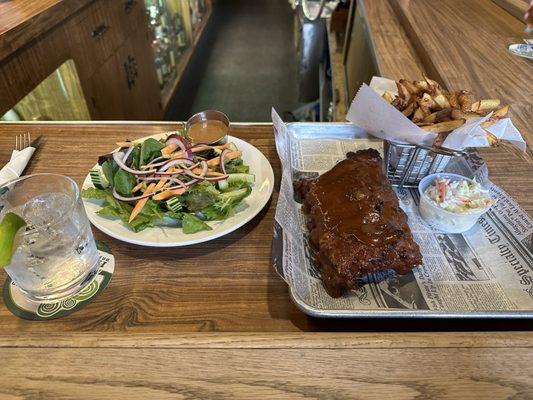 Salad, ribs and fries