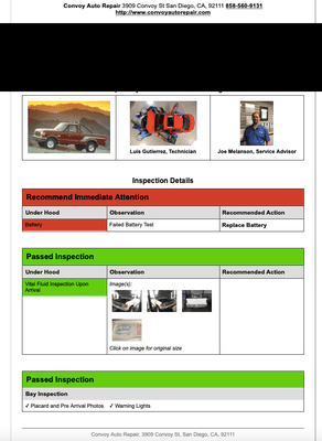 Convoy Auto Repair  "Multi-point digital inspection"  1hr labor