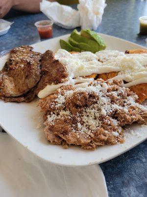 The enchiladas and cecina plate... Cecina is a special Marinated and aged meat... its good on its own..