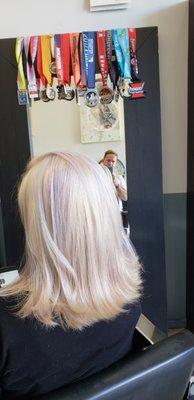 Back to a beautiful platinum blonde with a touch of Lalic ... done by the master owner Rayn and Mali