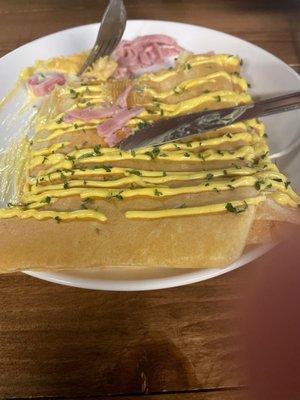 Crepe - ham and cheese with hollandaise.