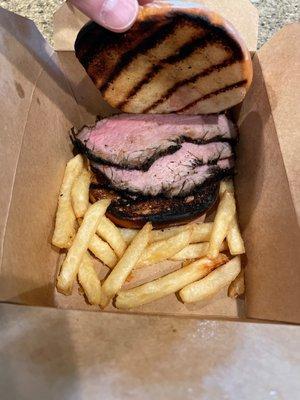 Santa Maria. No side of fries, two pieces of burnt bread, three slices of cold tri-tip NO garlic butter? This is crap.