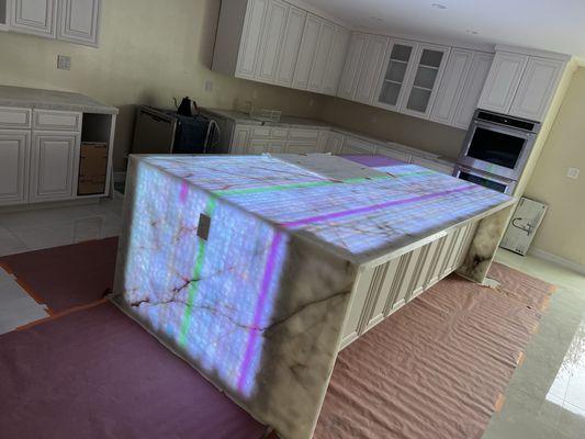 Custom LED Lit Kitchen Island Slab