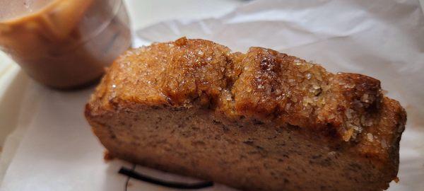 Banana bread and iced soy half sweet mocha.