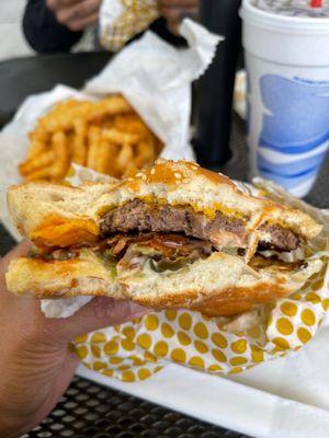 Bacon ranch burger w/cheese-patty was small for bun