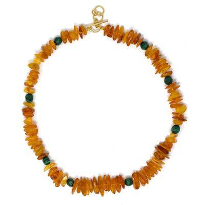 Authentic amber and malachite necklace