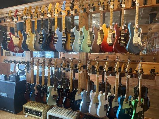 Fender wall (new ones; we have vintage, too)