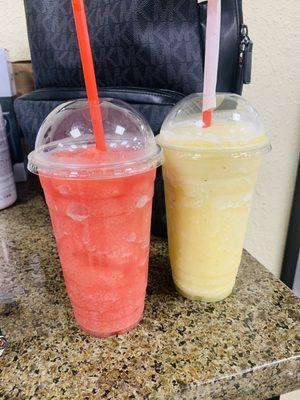 Sandia y Fresa (Watermelon & Strawberry) and Piña y Plátano (Pineapple & Banana) Smoothies