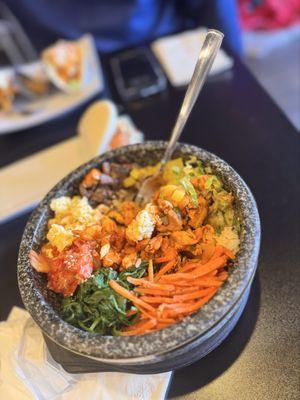 Bibimbap (spicy chicken) eeh didn't care for it. Scrambled egg in a bibimbap,Neh 5/10