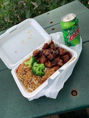 Bourbon chicken & pork fried rice